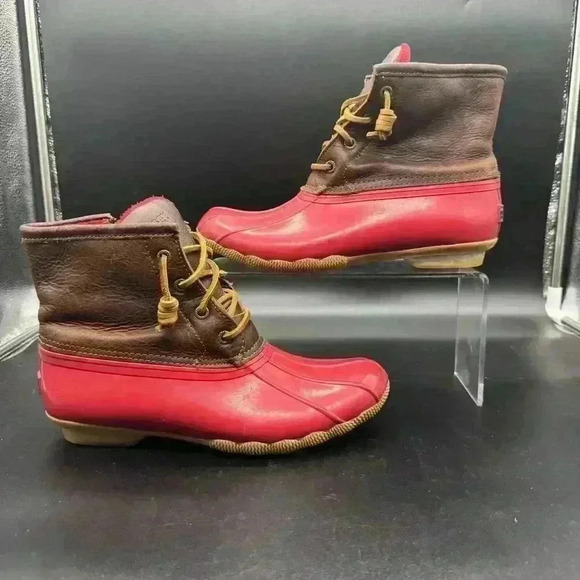 SPERRY Shoes - Sperry Top-Sider Brown/Red Waterproof Zip Rubber Rain Duck Boots - Size 7